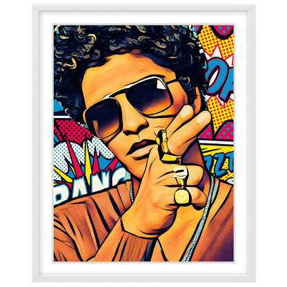 This electrifying pop art piece captures the charisma and energy of a cultural icon. With bold for Base Portrait White