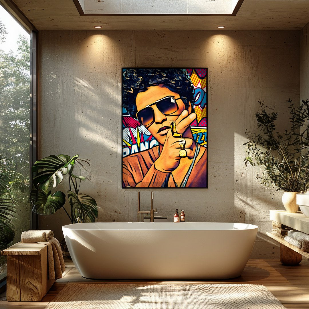 This electrifying pop art piece captures the charisma and energy of a cultural icon. With bold for Bathroom