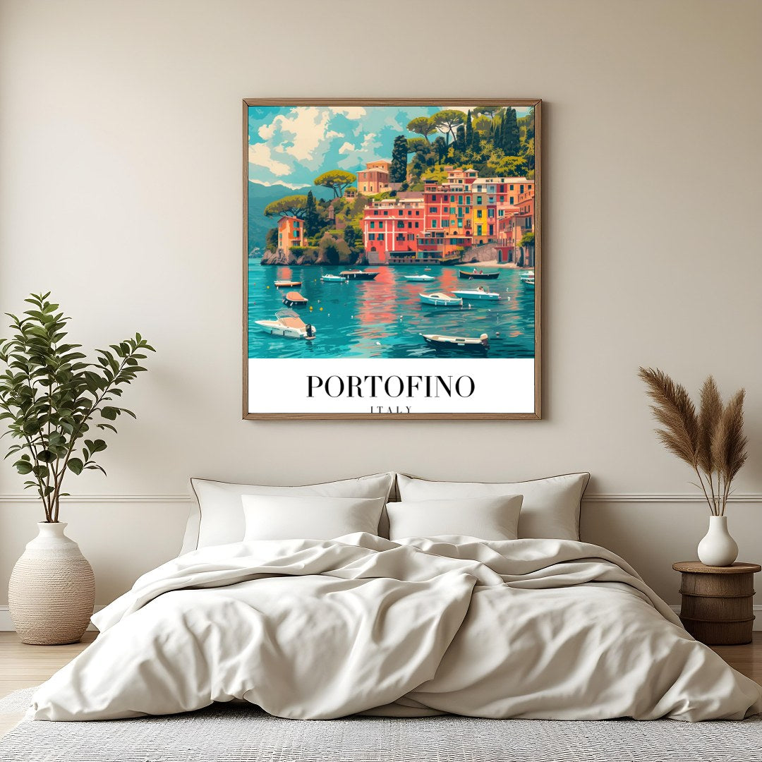 Immerse yourself in the stunning vistas of Portofino, Italy with this vibrant wall art. The artwork for Bedroom