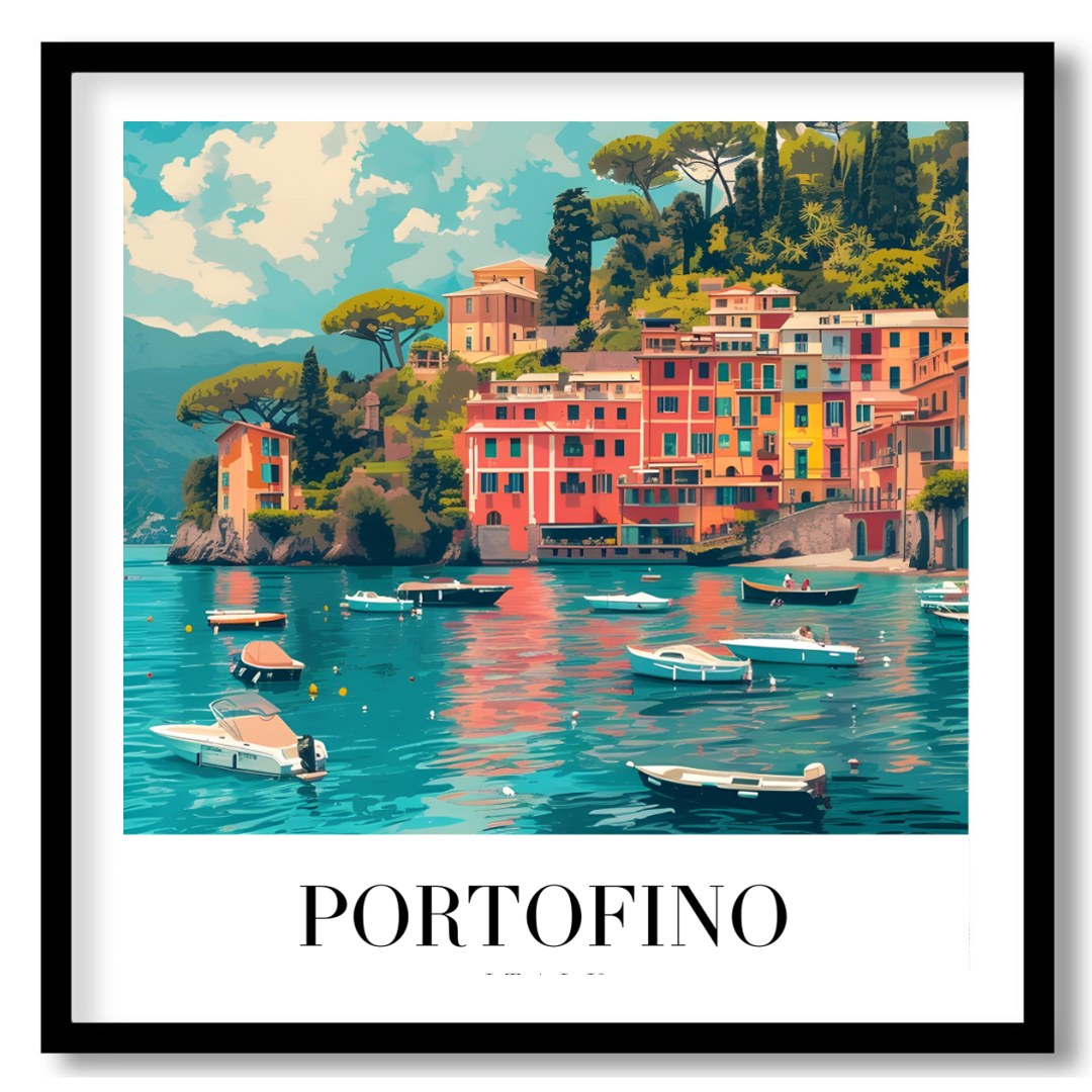 Immerse yourself in the stunning vistas of Portofino, Italy with this vibrant wall art. The artwork for nook