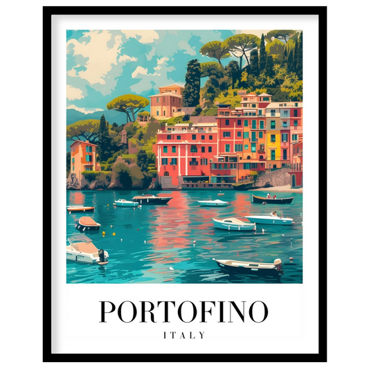 Immerse yourself in the stunning vistas of Portofino, Italy with this vibrant wall art. The artwork for nook