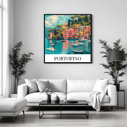 Immerse yourself in the stunning vistas of Portofino, Italy with this vibrant wall art. The artwork for Sitting Area