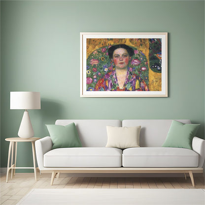 Immerse yourself in this exquisite artwork featuring a striking portrait enveloped in vivid floral for Hall