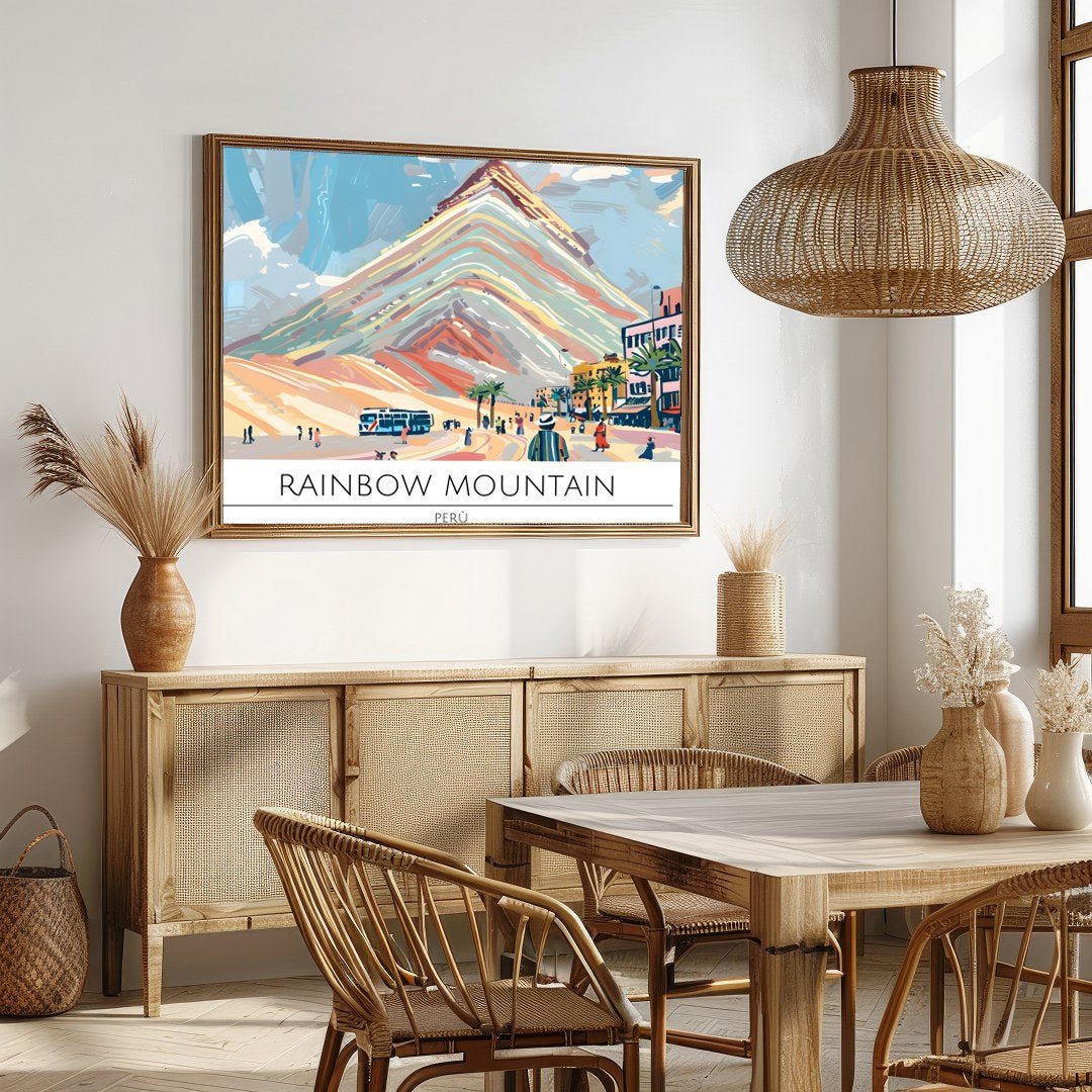 Experience the striking beauty of Rainbow Mountain with this captivating artwork. This piece for Dining