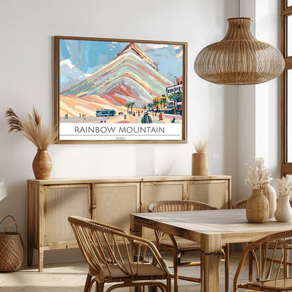 Experience the striking beauty of Rainbow Mountain with this captivating artwork. This piece for Dining