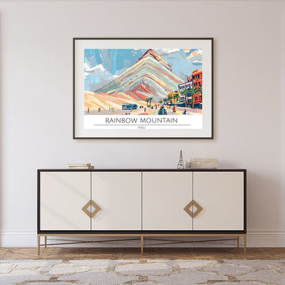 Experience the striking beauty of Rainbow Mountain with this captivating artwork. This piece for Foyer