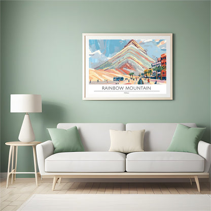 Experience the striking beauty of Rainbow Mountain with this captivating artwork. This piece for Hall