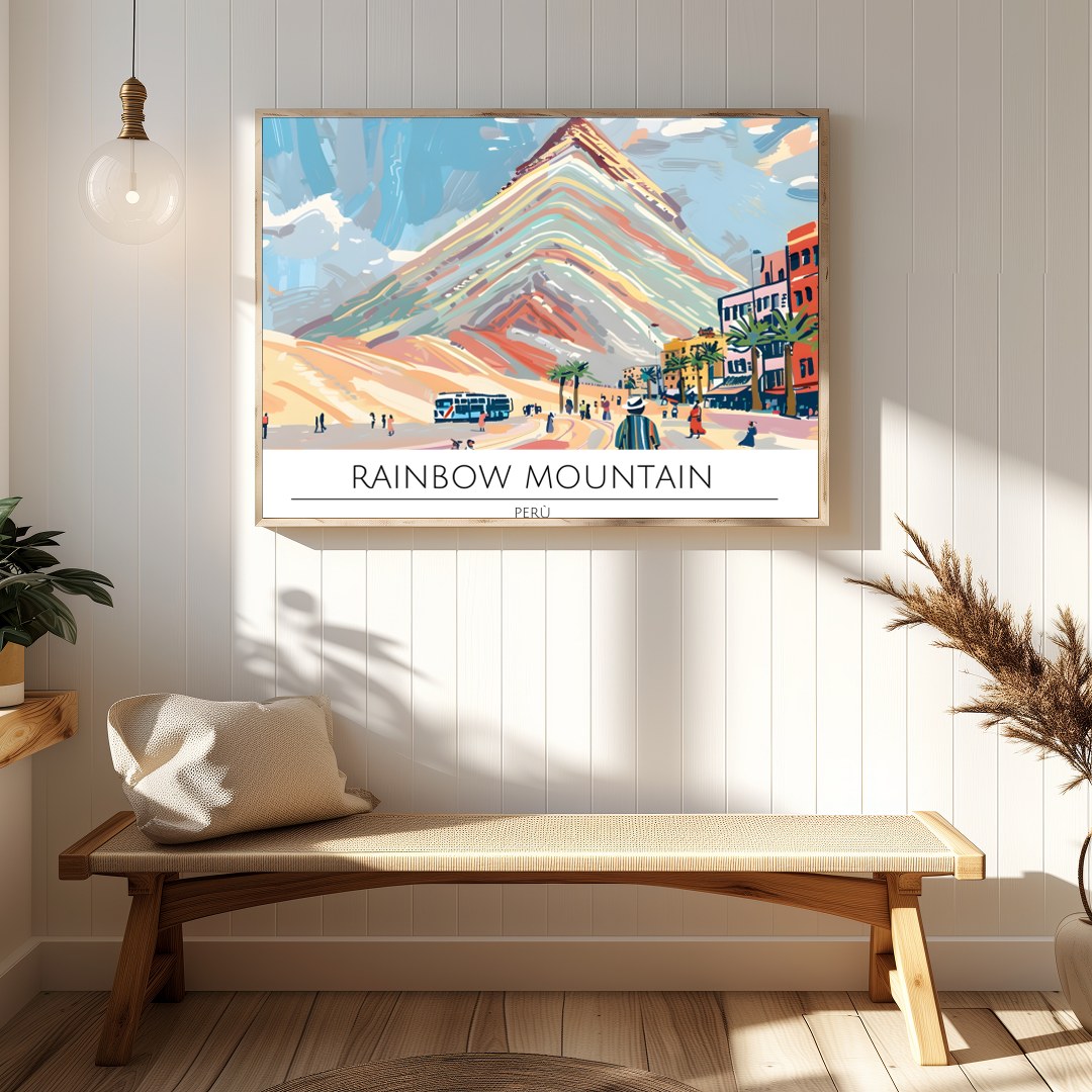 Experience the striking beauty of Rainbow Mountain with this captivating artwork. This piece for Hallway