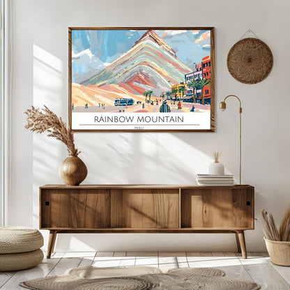 Experience the striking beauty of Rainbow Mountain with this captivating artwork. This piece for Sitting Area