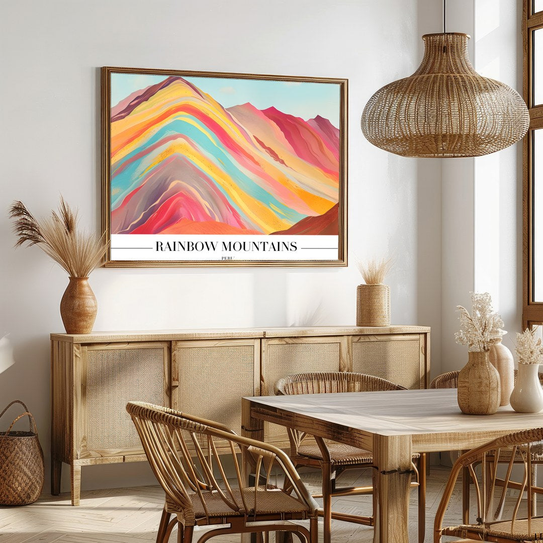 Immerse yourself in the breathtaking hues of the Rainbow Mountains with this stunning artwork. for Dining