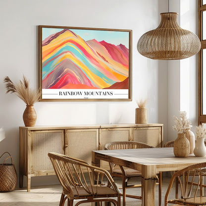 Immerse yourself in the breathtaking hues of the Rainbow Mountains with this stunning artwork. for Dining