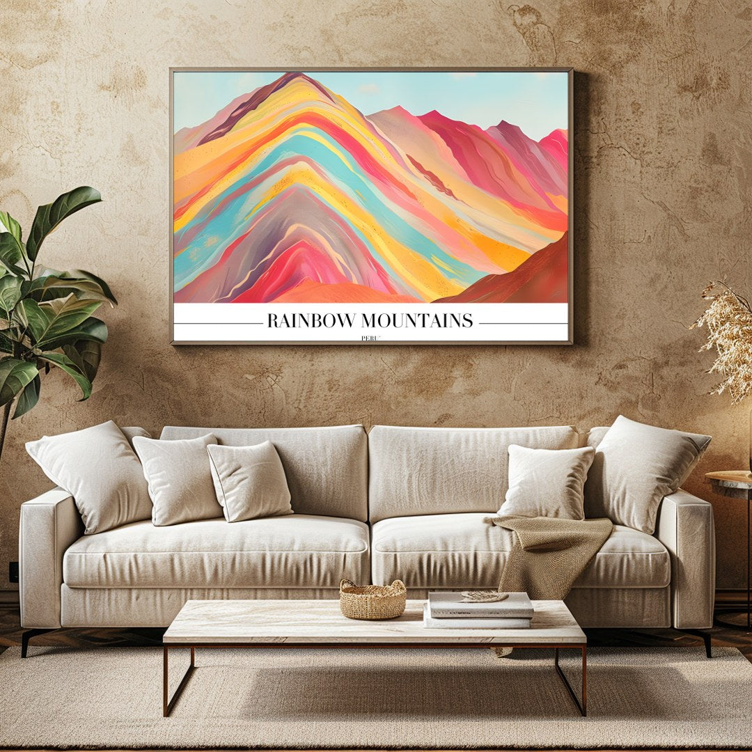 Immerse yourself in the breathtaking hues of the Rainbow Mountains with this stunning artwork. for Family Room