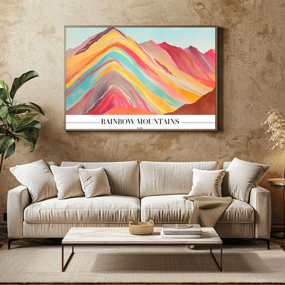 Immerse yourself in the breathtaking hues of the Rainbow Mountains with this stunning artwork. for Family Room