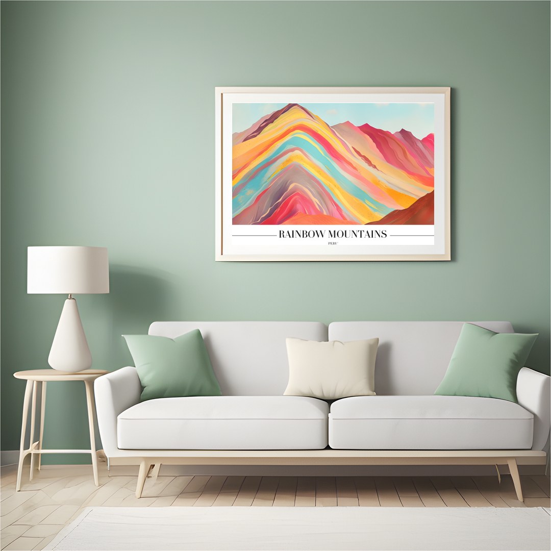 Immerse yourself in the breathtaking hues of the Rainbow Mountains with this stunning artwork. for Hall