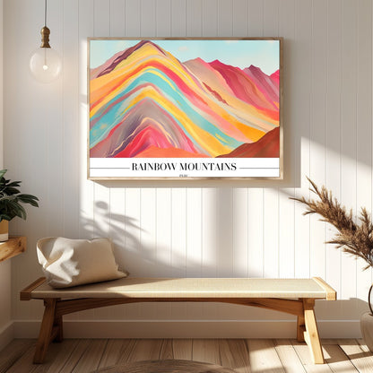 Immerse yourself in the breathtaking hues of the Rainbow Mountains with this stunning artwork. for Hallway