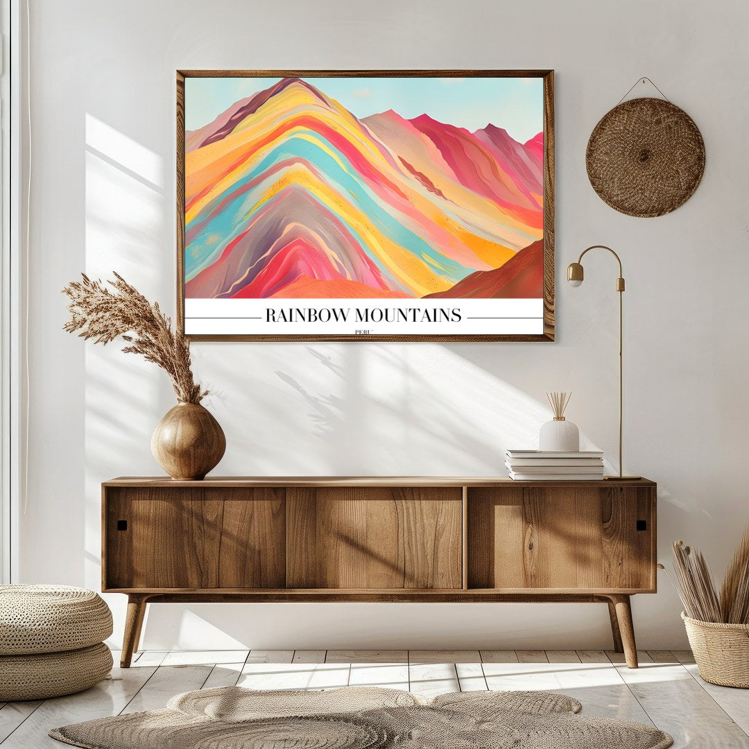 Immerse yourself in the breathtaking hues of the Rainbow Mountains with this stunning artwork. for Sitting Area
