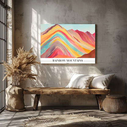 Immerse yourself in the breathtaking hues of the Rainbow Mountains with this stunning artwork. for Veranda