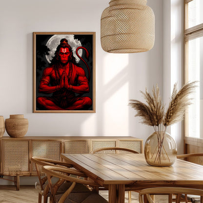 Capture the mystical allure of Hanuman in this striking artwork, where bold red hues contrast for Extra Kitchen