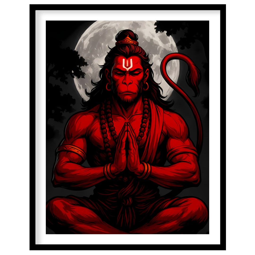 Capture the mystical allure of Hanuman in this striking artwork, where bold red hues contrast for kitchen