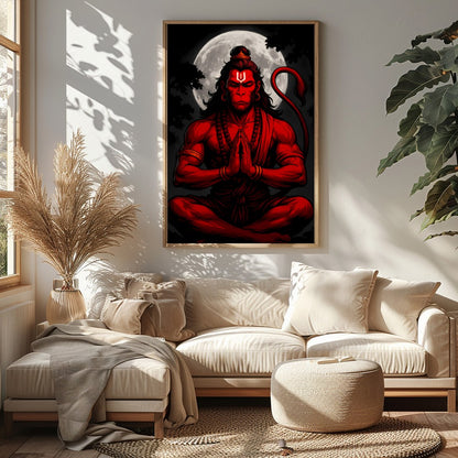Capture the mystical allure of Hanuman in this striking artwork, where bold red hues contrast for Sitting Area