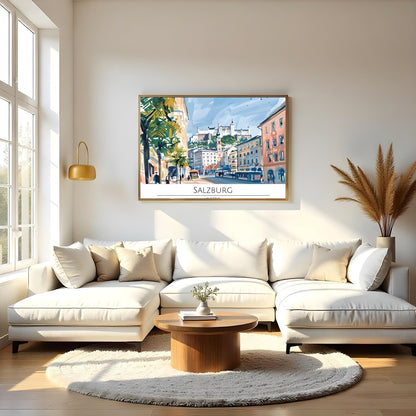 Capture the lively charm of Salzburg through this vibrant cityscape artwork. The dynamic interplay for Living Room