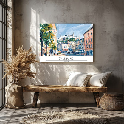 Capture the lively charm of Salzburg through this vibrant cityscape artwork. The dynamic interplay for Veranda