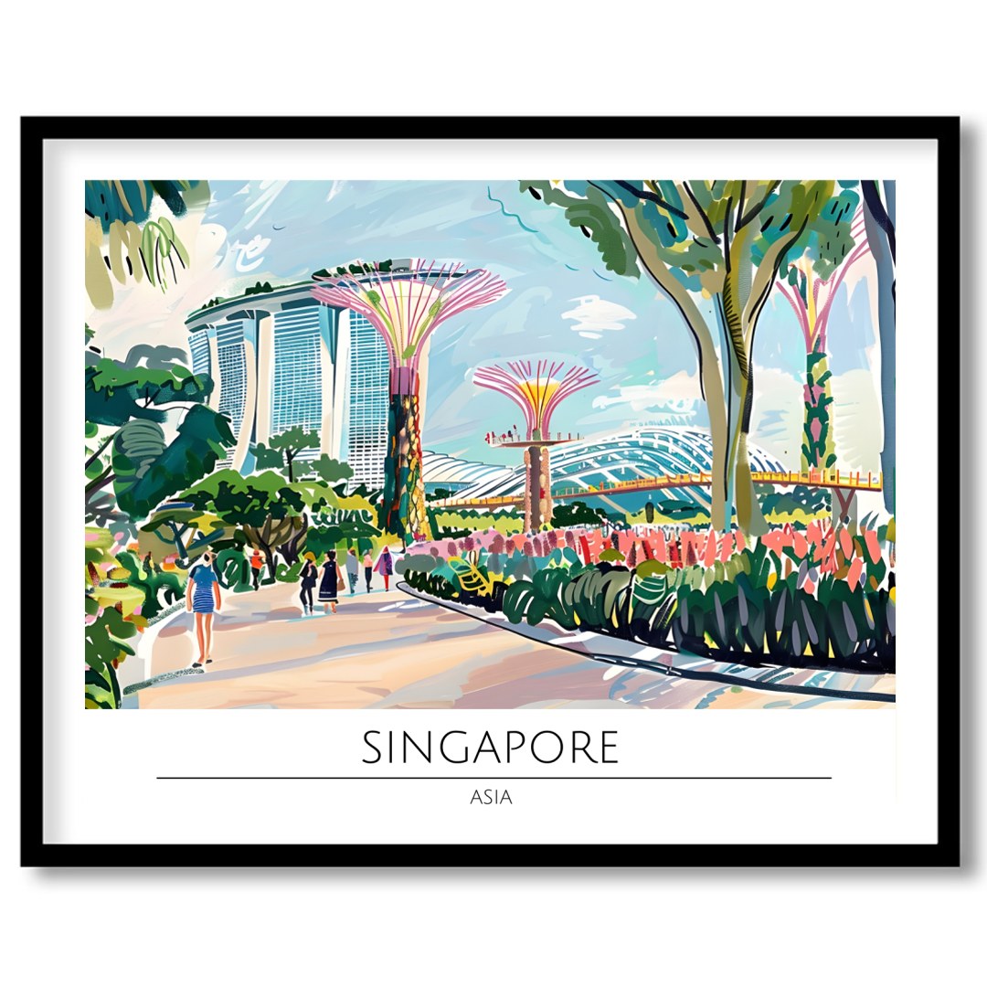 Immerse yourself in the bustling vibrancy of Singapore with this lively cityscape art piece. for decor