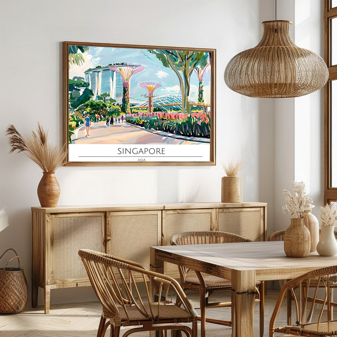 Immerse yourself in the bustling vibrancy of Singapore with this lively cityscape art piece. for Dining