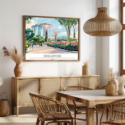 Immerse yourself in the bustling vibrancy of Singapore with this lively cityscape art piece. for Dining