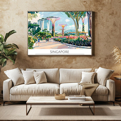 Immerse yourself in the bustling vibrancy of Singapore with this lively cityscape art piece. for Family Room