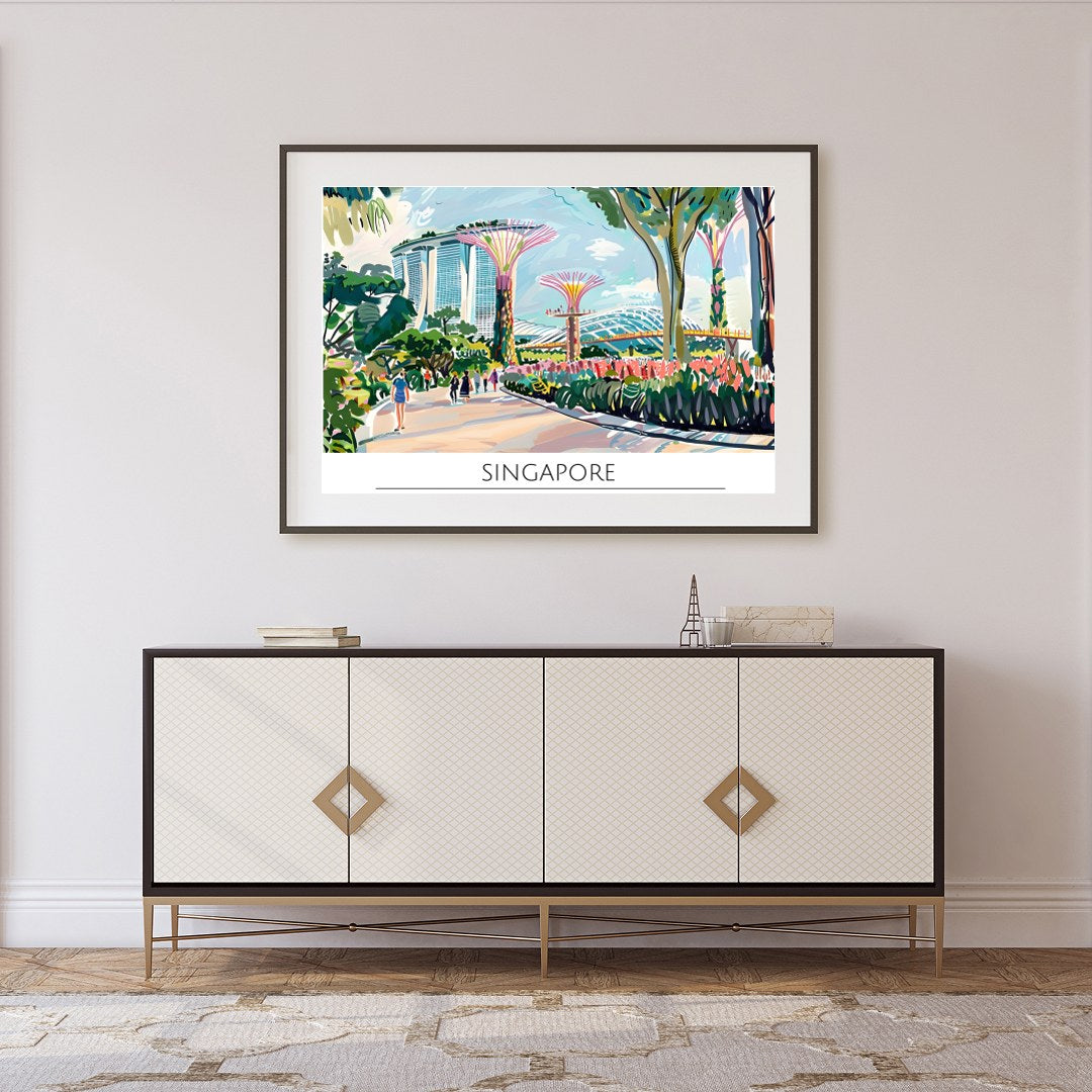 Immerse yourself in the bustling vibrancy of Singapore with this lively cityscape art piece. for Foyer