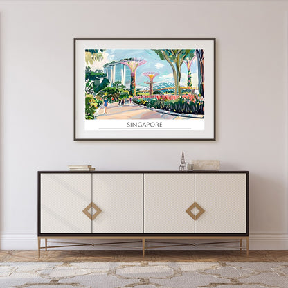 Immerse yourself in the bustling vibrancy of Singapore with this lively cityscape art piece. for Foyer