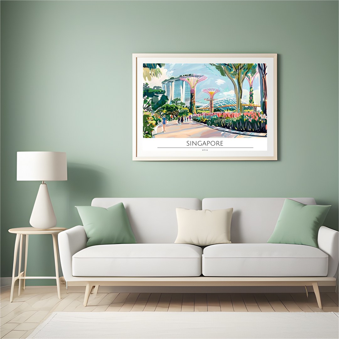 Immerse yourself in the bustling vibrancy of Singapore with this lively cityscape art piece. for Hall