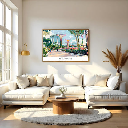 Immerse yourself in the bustling vibrancy of Singapore with this lively cityscape art piece. for Living Room