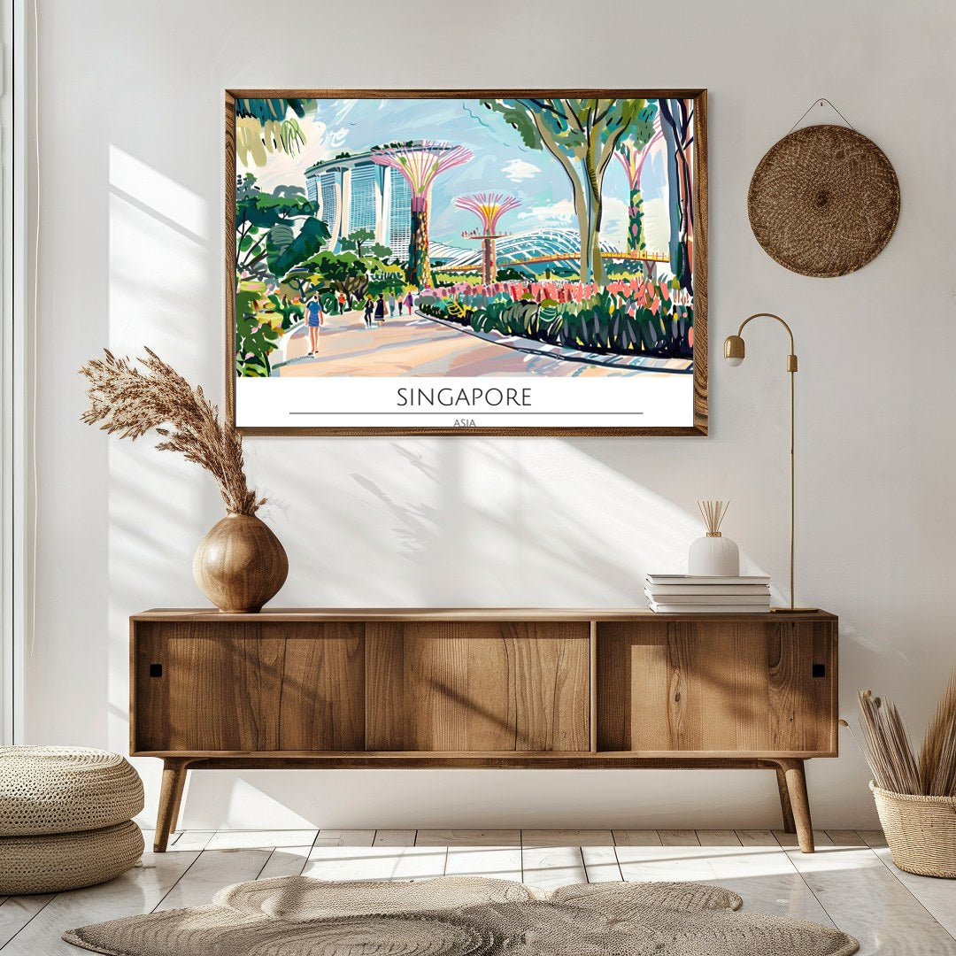 Immerse yourself in the bustling vibrancy of Singapore with this lively cityscape art piece. for Sitting Area