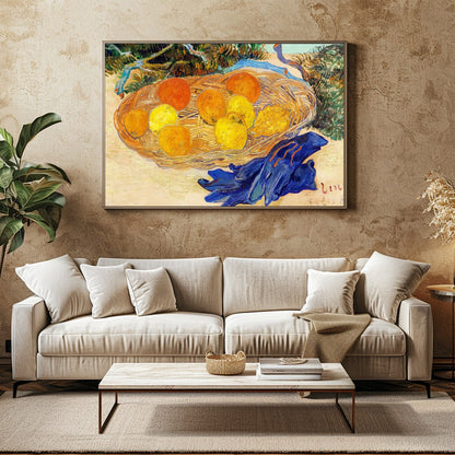This captivating still life art piece offers a lively composition of oranges and lemons set within for Family Room
