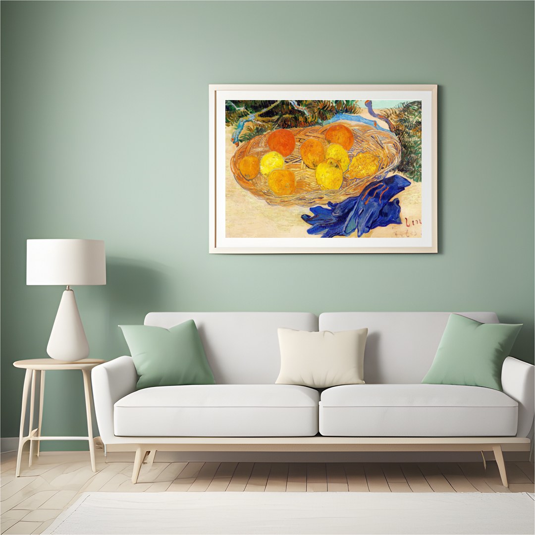 This captivating still life art piece offers a lively composition of oranges and lemons set within for Hall