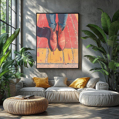 Elevate your space with 'Vibrant Stride,' a captivating piece that combines bold colors and modern for Balcony