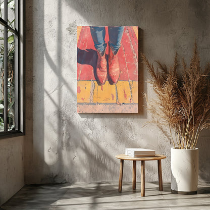 Elevate your space with 'Vibrant Stride,' a captivating piece that combines bold colors and modern for Entrance
