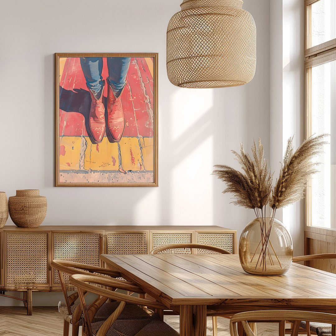 Elevate your space with 'Vibrant Stride,' a captivating piece that combines bold colors and modern for Extra Kitchen