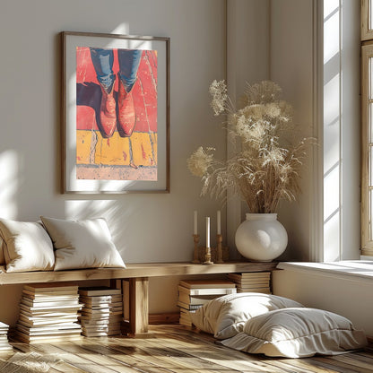 Elevate your space with 'Vibrant Stride,' a captivating piece that combines bold colors and modern for kitchen