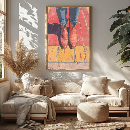 Elevate your space with 'Vibrant Stride,' a captivating piece that combines bold colors and modern for Sitting Area