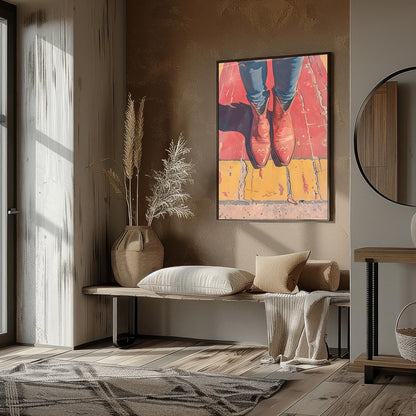 Elevate your space with 'Vibrant Stride,' a captivating piece that combines bold colors and modern for studio