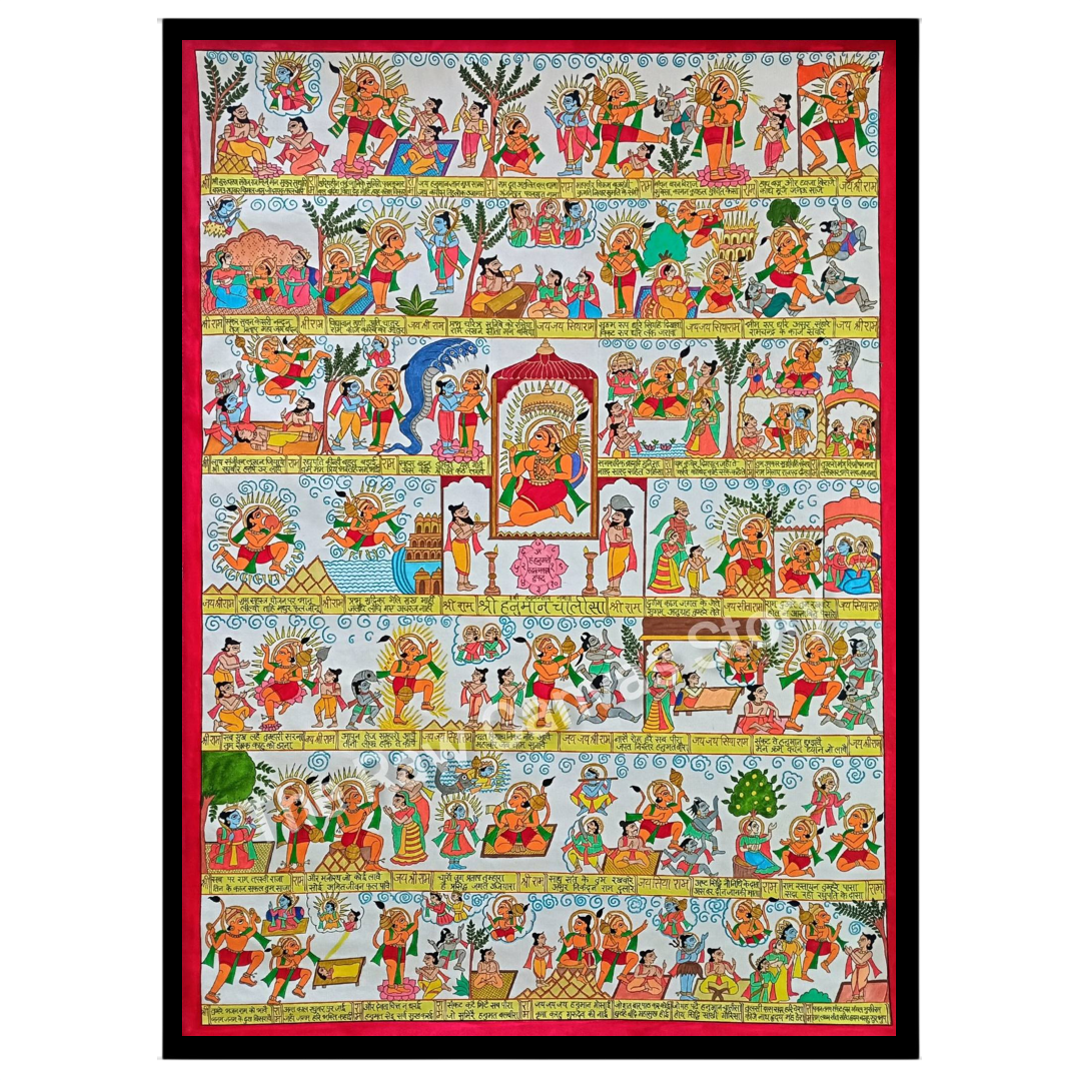 Dive into the vibrant scenes of the Ramayana depicted in this exquisite Phad art piece. Each panel for nook