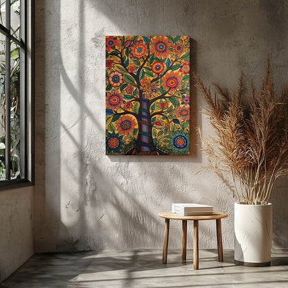 This captivating artwork showcases a tree of life bursting with vibrant flowers and meticulously for Entrance
