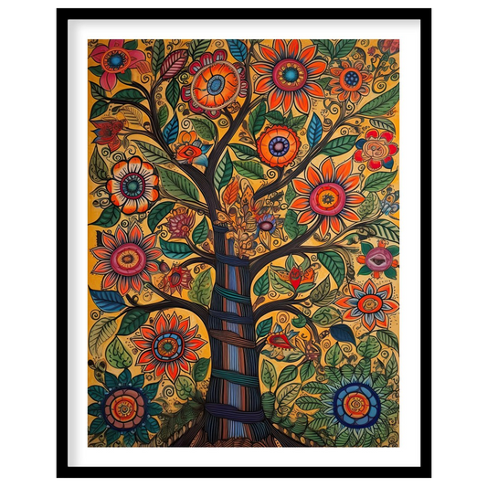 This captivating artwork showcases a tree of life bursting with vibrant flowers and meticulously for residence