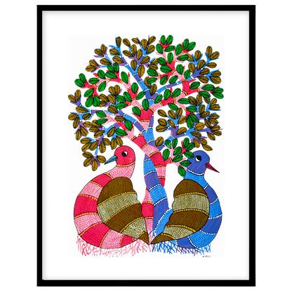 Immerse yourself in the enchanting world of Gond art with this vibrant depiction of the Tree of for decor
