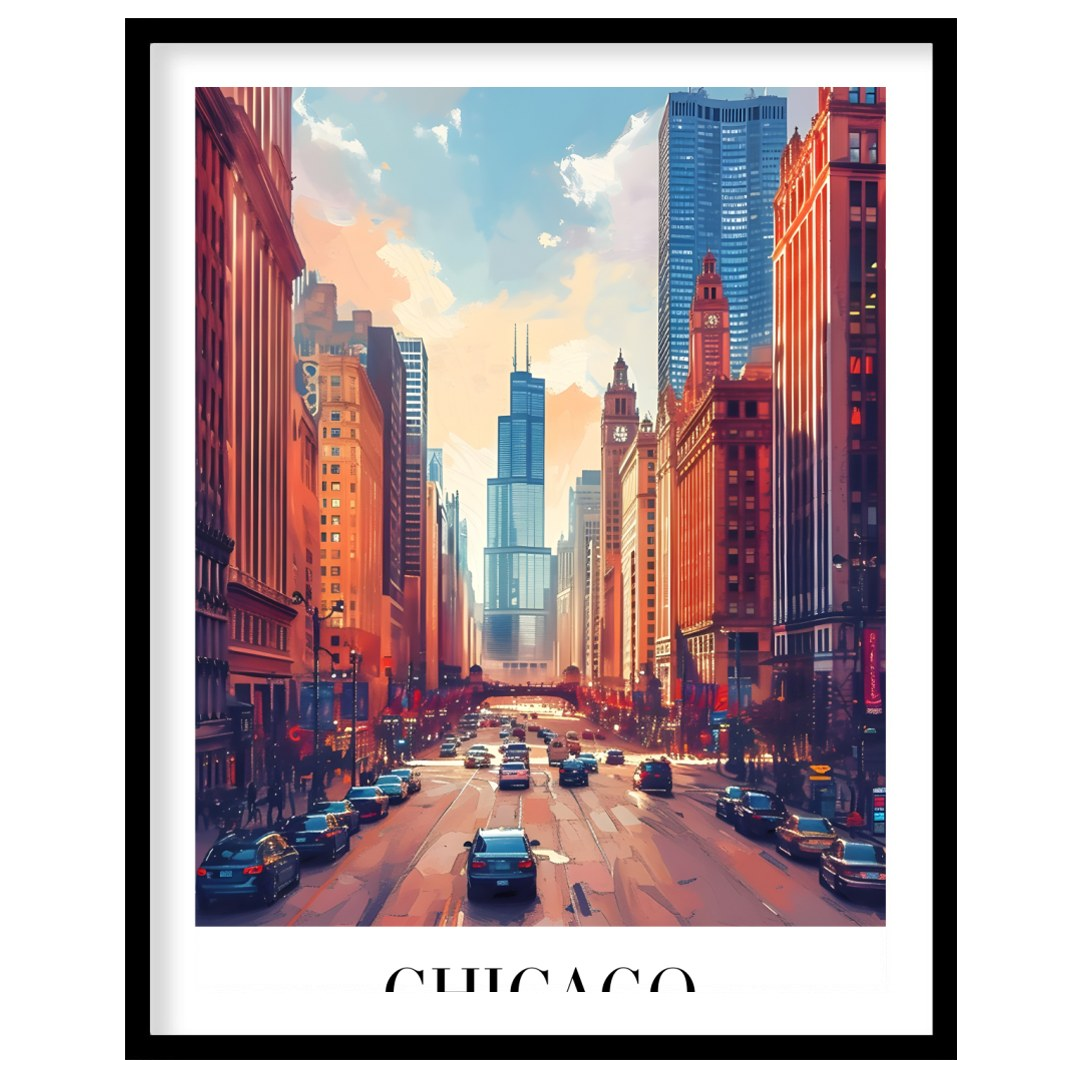 Immerse yourself in the bustling energy of Chicago with this stunning wall art. Featuring a vibrant for area