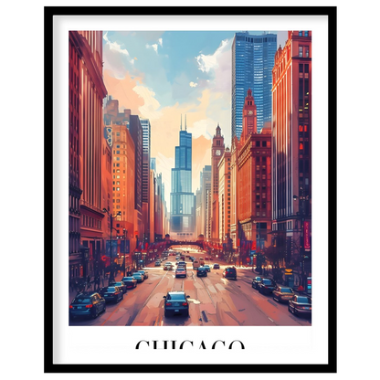 Immerse yourself in the bustling energy of Chicago with this stunning wall art. Featuring a vibrant for area