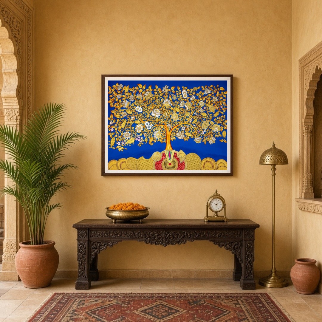 Celebrate spiritual harmony and traditional artistry with this magnificent Pichwai artwork, for Entrance